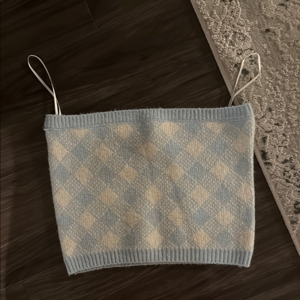 Blue and Cream Argyle Knit Tube Top
